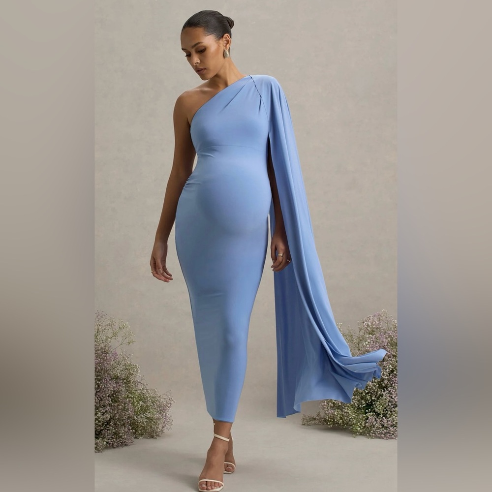 Club L London Maternity One-Shoulder Maxi Dress With Cape Sleeve